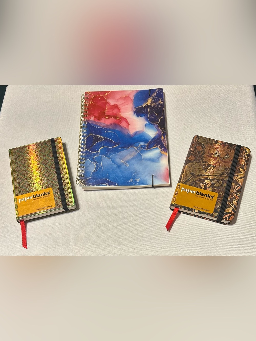 Set of 3 Decorative Pocket Journals and Marble Spiral Notebook